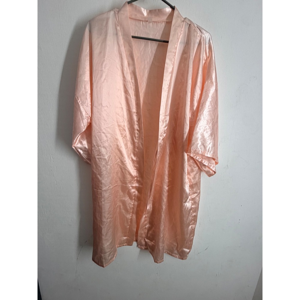 Peach Pink Satin Robe Kimono L/XL Silky Sleepwear Loungewear Bathrobe Wrap